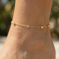 Heart Anklet 18K Gold Plated, Minimalist Leg Bracelet Adjustable Link Chain for Women, Foot Summer Beach Jewelry Waterproof