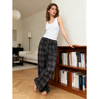 British Retro Plaid Flannel Trousers, Black Warm Home Pants, Casual Stroll Pants for Couples, Perfect for Vacation Outfits!