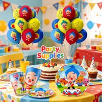 Plim Clown Anime Balloons Plates Cups Combination Creative Decorations Fashion Tableware Kit for Birthday Party Arrangements