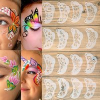 Reusable Face Painting Stencils Set, 16Pcs Durable PET Plastic Templates, Washable & Reusable, Assorted Floral, Spider Web, Hear