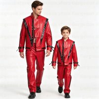 Adult Kids New Punk Red PU Leather For Michael Jackson Thriller Same Style Men Costume Party Impersonator Celebrity Suit