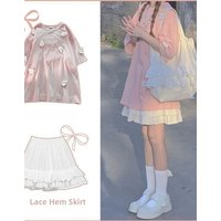 Summer Korean Style College Wind Pink T-Shirt Lace Trim Half Skirt Cute Two-Piece Set Women Trendy Breathable Light Weight