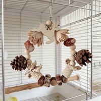 Parrot Swing Toy with Chewing Blocks Interactive Hanging Bird Toy for Budgie Cockatiel Conure Cage Accessories