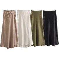 ETJ 2025 Women's spring new elegant fashion all-in-one stretch high-waisted A-line silk satin sag skirt multi-color option