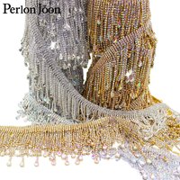 Hot sale good quality silver plating DIY fringe chain AB rhinestone Water drop tassel trim sew on crystal glass decoration ML124