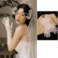 New Vintage Lace Trim Wedding Gloves Artistic White Long Wedding Dinner Party Photography Accessories for Brides