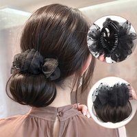 Synthetic Claw Clip Hair Bun Extensions Tulle Decoration Balletcore Duckbill Clip Bun Hairpiece Suitable for Women Daily Use