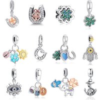 Original 925 Sterling Silver Charms Lucky Clover Horseshoe Hamsa Hand Bead Fit Brand Bracelets Necklaces DIY Jewelry For Women