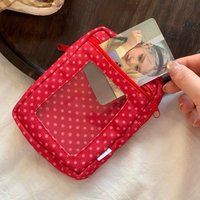 Retro Polka Dot Multifunctional Coin Purse With Photo Card Slot Portable Lipstick Earphone Storage Wallet For Girls