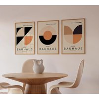 3pcs/set Black Orange Bauhaus Canvas Prints Mid Century Modern Geometric Wall Art Poster for Modern Living Room Home Decor