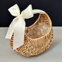 Handmade Storage Rack Woven Flower Baskets Rattan Storage Basket Flower Girl Hand Basket for Home Wedding Decoration