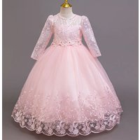 Embroidery Girl Party Dress for Wedding Long Sleeve Children Girls' Red Clothes Kids Elegant Evening Dresses 4-12Y