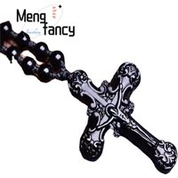 Natural Obsidian Cross Pendant Charms Fashion Fine Jewelry Engraver Customized Amulet Mascots Women Men Necklace Holiday Gifts