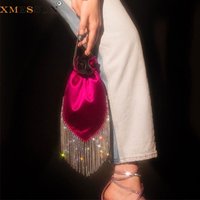 XMESSUN New Luxury Rhinestone Tassel Bag Fashion Satin Drawstring Tote Bag Designer Shoulder Crossbody Diamonds Evening Bag