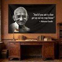 Gandhi Meme Tapestry 91.44×152.4cm, Funny Man Cave Banner, Breathable Wall Decor for Dorm Bedroom Home Office, Easy to Hang
