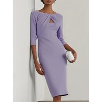 Elegant Twist Front Keyhole Detail Bodycon Midi Dress - Chic Surplice Neck Fitted Cocktail Party Wear for Women