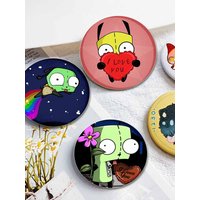 Anime Invader Zim Enamel Pin Cute Custom Green Alien Round Brooches on Bag Shirt Accessories Lapel Badge Funny Jewelry Gifts