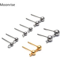 20Pcs/Lot 316 Stainless Steel 3mm Round Ball Stud Earrings Post With Loop For DIY Jewelry Making Finding