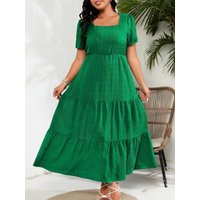 Summer Woman Dress Elegant Square Neck Long Sleeve Dresses Women's Tiered Green Maxi Dress Smocked Blue Evening Dress for Woman