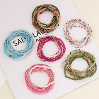 Bohemian Stone Beaded Bracelet Vintage Crystal Multicolors Multilayer Chain Bracelet Boho Style Elastic Beads Bangle Women