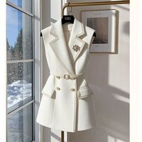 2025 Spring Summer New Waistcoat Blazer Ladies Temperament Slim Turn-down Collar Sleeveless Mid Length Top Fashionable Dresses