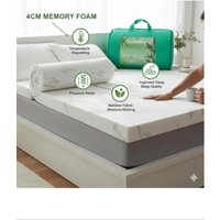 Bamboo-Infused Memory Foam Mattress Topper for Double Bed – Soft, Comfortable, and Thoughtfully Thick White Bed Pad