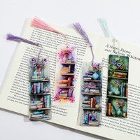 Bookcase & Vase Bookmarks, Art Acrylic with Tassel Reading Marker for Book Lovers Bookworms Men Women Learning Stationery
