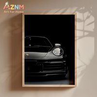 AZNM Black Porsche 911 Classic German Sport Car Canvas Wall Art, Single Unframed Print, Luxury High Performance Car Poster For A