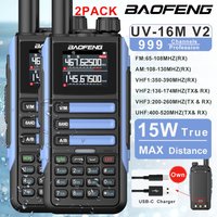 2PCS Baofeng Walkie Talkie UV-16M V2 15W High Capacity AM FM Two Way Radio Full Band LCD 999CH Frequency Copy NOAA Noise Reduce