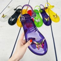Butterfly Rhinestone Transparent Pvc Jelly Sandals Women Ankle Strap Flat Sandals Summer Beach Casual Outdoor Walking Shoes