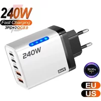 240w Gan Fast Charger 5 In 1 With Led Light 2usb+3type-C Multi Port Phone Charger For Iphone 16 15 Pro Samsung Huawei Xiaomi 15