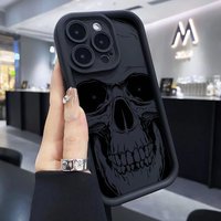 Minimalist black skull phone case for iPhone16 15 14 13 12 11 Pro/Max/Plus anti-fall and shock