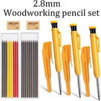 Professional 2.8mm Carpenter Pencil Set With Pen Caps,2 box Refill Leads, for Deep Hole Woodworking Architectural Marking Tool