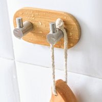 Natural Bamboo Stainless Steel Hook Wall Clothes Bag Headphone Key Hanger Kitchen Bathroom Door Towel Rustproof Shelf WF