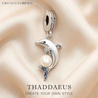 Dolphin With Pearl 925 Sterling Silver Dangle Charm Pendant Women Summer Fine Jewelry