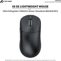 Attack Shark X8SE Low Power Mouse,PAW3311,1K Hz Polling Rate,Broadcom BK52820 MCU Ergonomic Design,Wired/2.4G/BT for Gaming