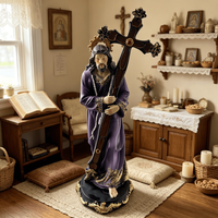 Jesus Carrying Cross Statue, Purple Robe Christ Bearing Cross Religious Figurine, Hand Painted Resin Catholic Faith Decor Sculpt