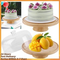 Cake Stand with Clear Dome Lid Wooden Cake Display Stand Wooden Pedestal Stand for Cupcake Dessert Display Wedding, party