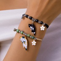Cartoon Enamel Animal Cat Flower Bracelet for Women Men Charm Pet Pendant Strap Rope Bracelets Handmade Friendship Jewelry