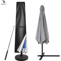 Straight Parasol Cover Waterproof Parasol Protective Cover with Telescopic Pole Zipper UV-Anti Windproof Garden Umbrella Cover