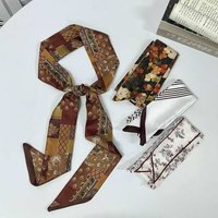 Woman Long Hair Strip Silk Ribbon Small Neck Scarfs Floral Print Skinny Satin Scarf Tie Bag Handle Ribbon Kerchief Lady Headband