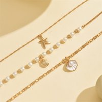 Multilayer Imitation Pearl Shell Starfish Pendant Necklace For Women Men Bohemian Ocean Sea Star Seashell Choker Summer Jewelry