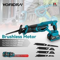 Yofidra Bürstenlose Säbelsäge, Handsäge, Säbel, Multifunktionssäge, Metall, Holz, Rohrschneiden mit 4 Klingen für Makita-Akku-Pin