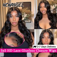 WOWANGEL Straight 5x5 HD Lace Closure Wig Body Wave Human Hair Wigs Pre Plucked Ready to Go Glueless Wigs For Women Virgin Hair
