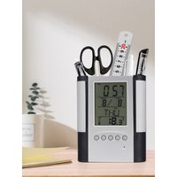 Perpetual Calendar Pen Holder Anti Slip Base Date Time Display Temperature Detection Desktop Storage Decorative Clock Pen Holder