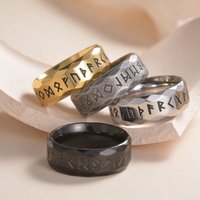 HNSP Vintage 316L Stainless Steel Viking Rune Ring For Men Finger Jewelry Punk Rock Style Accessories