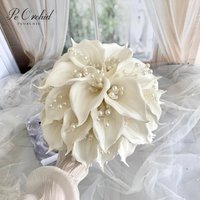 PEORCHID Classic White Calla Lily Wedding Bouquet With Pearls Handmade Ivory Luxury Bridal Flower Bouquet Wedding Accessory