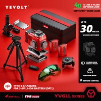YEVOLT YVRLL4LD16 4-Plane Red Laser Level 4D 16 Lines with All Day Work Self-Leveling Measuring Horizontal & Vertical Tools