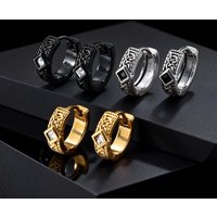Unique Rhombus Stainless Steel Hoop Earrings, Vintage Punk Silver Gold Color Small Earrings, Gothic Trendy Jewelry for Men