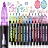 Glitter Markers Outline Pens Metallic, Outlining Glitter Pens Coloring Double Line Outline Markers,Gel Sparkle Outliner Shimmer